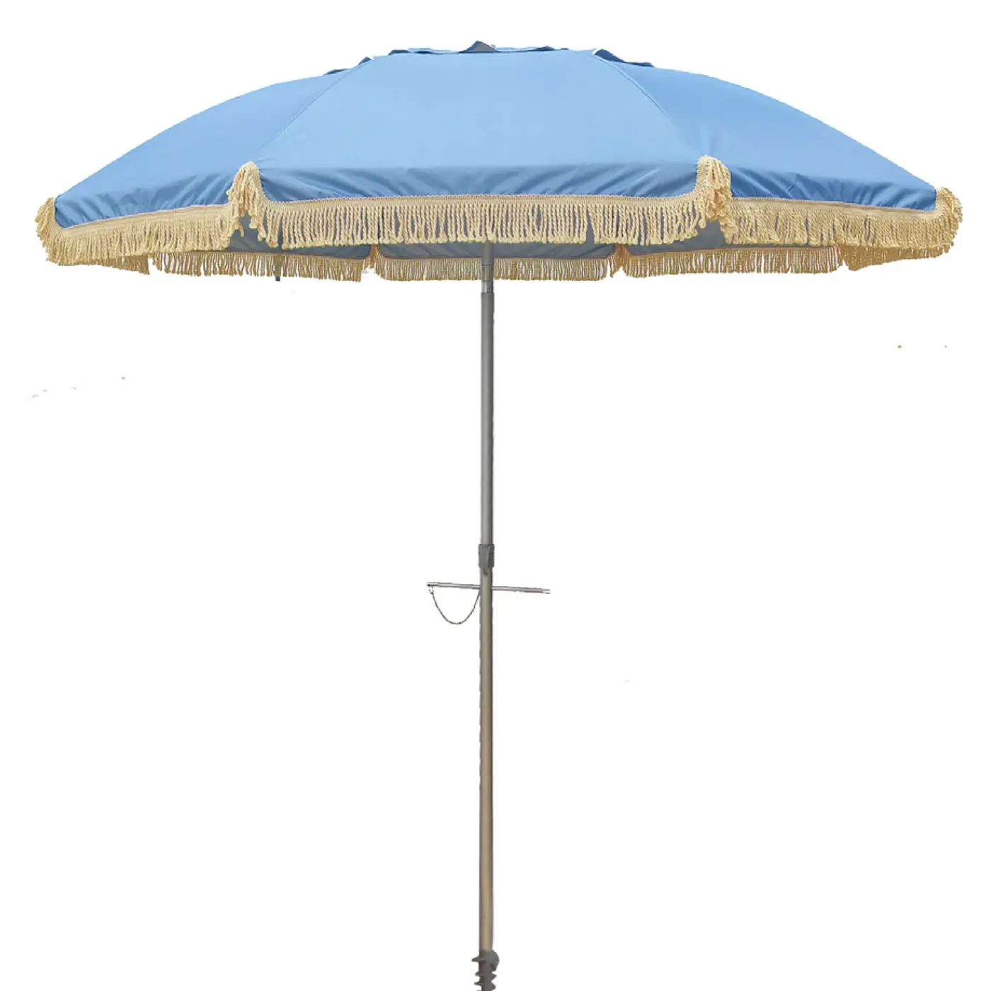 PREMIUM FRINGE 210CM BEACH UMBRELLA - LIGHT BLUE