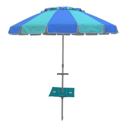 CARNIVALE UMBRELLA ROYAL/TURQ with SUNRAKER TABLE - TURQUOISE